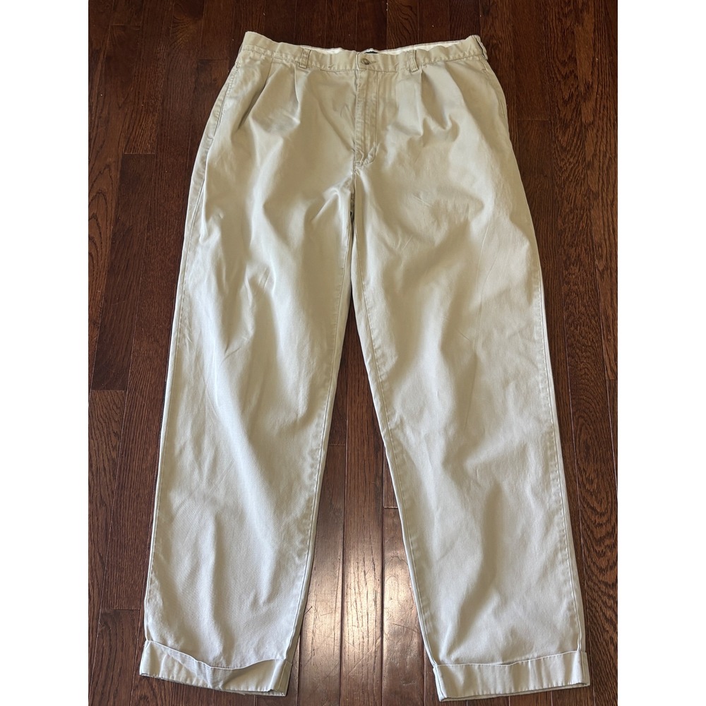 Polo Ralph Lauren Hammond Pant Mens 36x32 Khaki Tan Pleated Cuffed Chinos